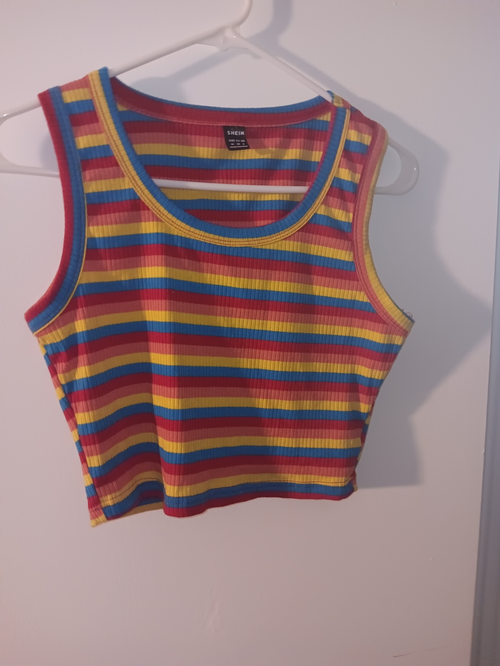SHEIN Red Yellow Blue Striped Ribbed Crop Tank